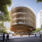 AI Arch Design Timber Library in Tokyo